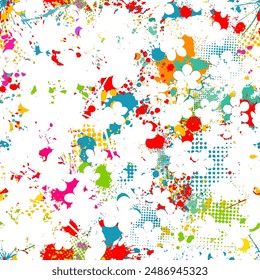 Blots and white flowers seamless pattern. hand drawing. Not AI, Vector illustration.