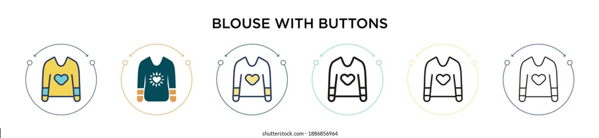Blouse with buttons icon in filled, thin line, outline and stroke style. Vector illustration of two colored and black blouse with buttons vector icons designs can be used for mobile, ui, web