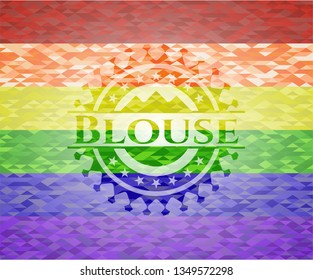Blouse emblem on mosaic background with the colors of the LGBT flag