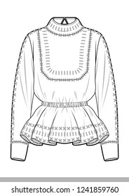 Blouse fashion flat technical drawing template