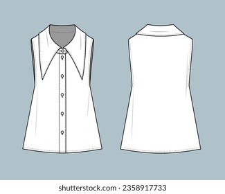 blouse flat technical sketch drawing template. CAD outfit design vector illustration template. fashion CAD mock up design for garment, apparel template.