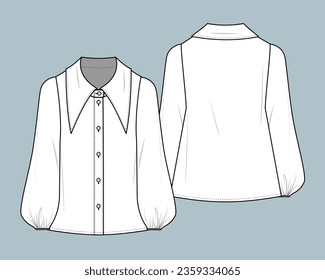 blouse flat technical sketch drawing template. CAD outfit design vector illustration template. fashion CAD mock up design for garment, apparel template.