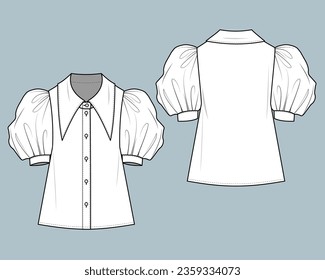 blouse flat technical sketch drawing template. CAD outfit design vector illustration template. fashion CAD mock up design for garment, apparel template.