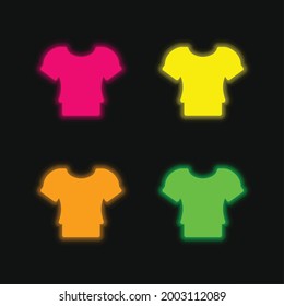 Blouse four color glowing neon vector icon