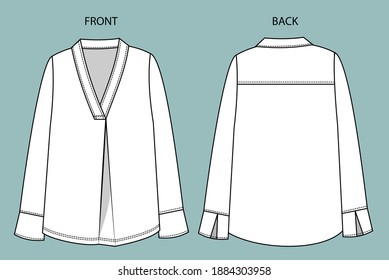 Blouse front and back view. Blouse  fashion flat sketch template