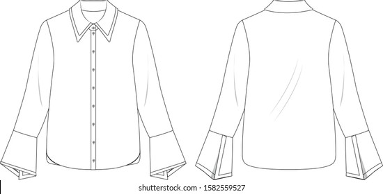Blouse, front and back view, vector fashion illustration