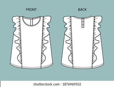 blouse for girl front and back view. 