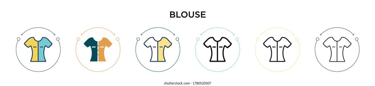 Blouse icon in filled, thin line, outline and stroke style. Vector illustration of two colored and black blouse vector icons designs can be used for mobile, ui, web