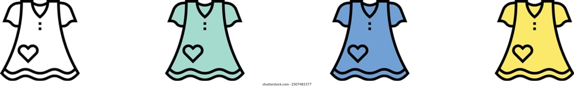 blouse icon. Outline, Green, Blue and Yellow Style Design Isolated On White Background