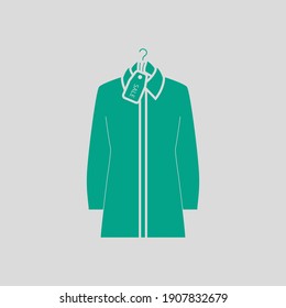 Blouse On Hanger With Sale Tag Icon. Green on Gray Background. Vector Illustration.
