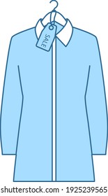 Blouse On Hanger With Sale Tag Icon. Thin Line With Blue Fill Design. Vector Illustration.