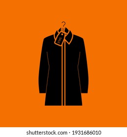 Blouse On Hanger With Sale Tag Icon. Black on Orange Background. Vector Illustration.