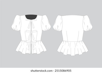 Blouse with puff sleeves puff sleeves technical fashion illustration tie front blouse