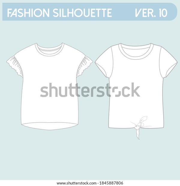 Blouse the\
puffed, see-through sleeves have elasticated cuffs. Front and back\
view, vector fashion\
illustration.