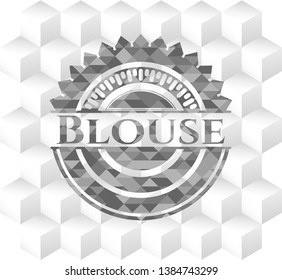Blouse realistic grey emblem with cube white background
