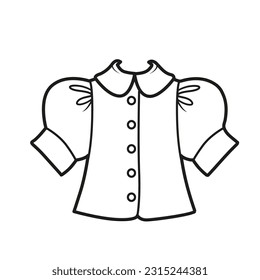 Blouse with round collar and puffy short sleeves outline for coloring on a white background