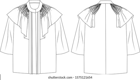 Blouse with ruffles vector illustration, back and side view