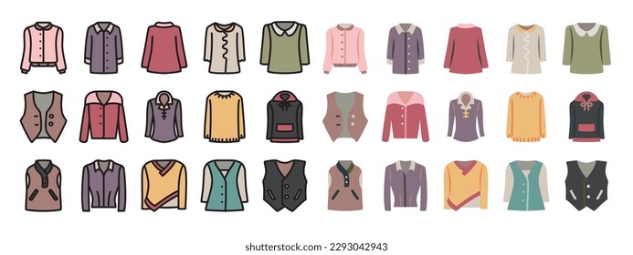 Symbol-Set für Bluse, Pullover und Rollkragen. 