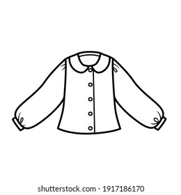 Blouse with a turndown collar  for girls outline for coloring on white background