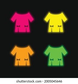 Blouse With Two Ribbons four color glowing neon vector icon