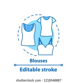 Blouses concept icon. T-shirts and tops. Summer outfit. Casual style. Women's clothes idea thin line illustration. Vector isolated outline drawing. Editable stroke