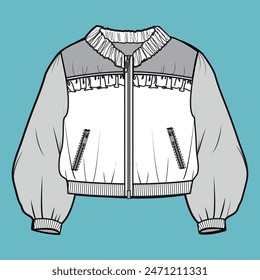 Blouson bomber Girls Jacket, bomber jacket template, Vector Illustration,  jacket technical drawing 