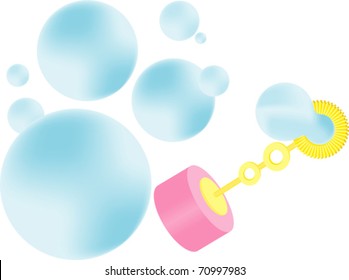 Blow Bubbles! - Blow Bubbles With Bubble Wand Isolated On White. Vector Illustration. Suitable For Internet, Advertising, Editorial Graphics, Publications. See Others On 