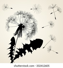 Blow dandelion silhouette. Vintage background concept. Vector illustration