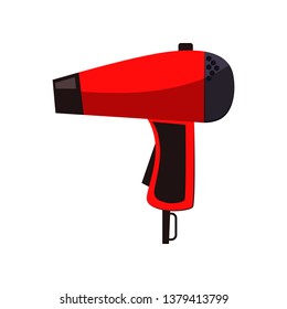 Blow dryer cartoon illustration. Red compact hairdryer. Home appliance concept. Vector illustration can be used for topics like hair dressing, grooming, hairstyle