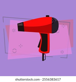 Blow dryer cartoon illustration. Red compact hairdryer. Home appliance concept. Vector illustration can be used for topics like hair dressing, grooming, hairstyle