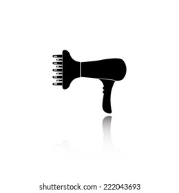 Blow Dryer icon - black vector illustration with reflection