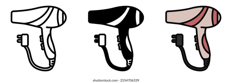 Blow Dryer icon is an electric device that blows hot air, used to dry and style hair quickly, adding volume and smoothness.