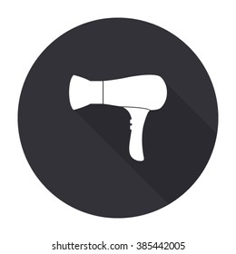 Blow Dryer Icon With Long Shadow - Vector Round Button