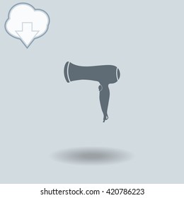 Blow Dryer icon with shadow. Cloud of download with arrow.