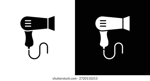 Ícone de secador de sopros ilustrações gráficas simples e planas. Vetor de silhueta preto e branco
