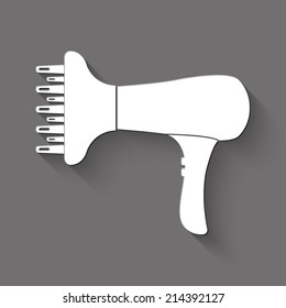 Blow Dryer icon - white illustration with shadow on gray background