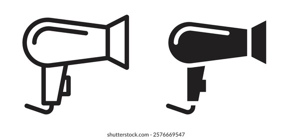 Blow dryer icons in outline and stroke versions