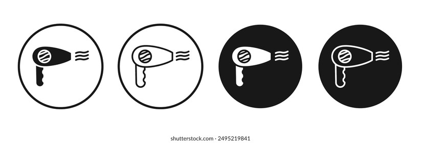 Blow dryer vector icon set black filled and outlined style.