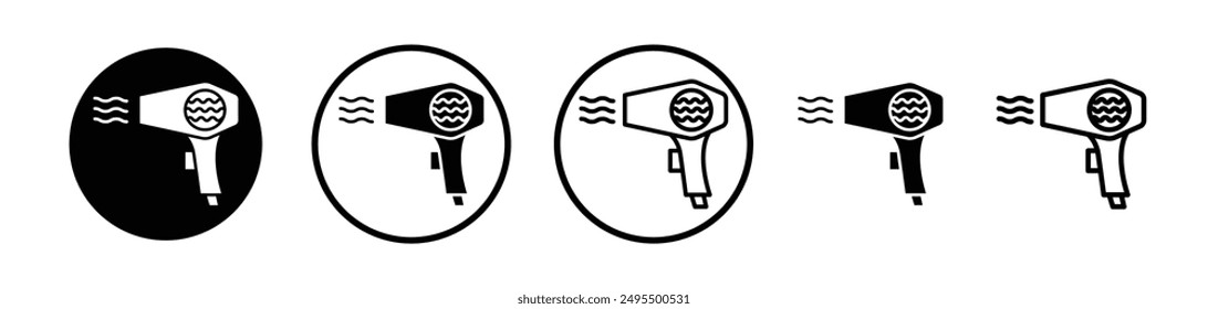 Blow dryer vector icon set in black and white color.