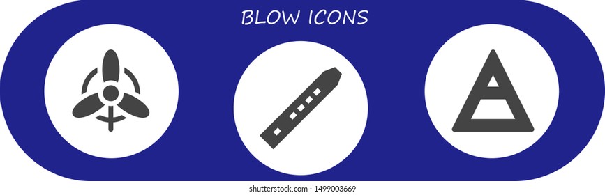 blow icon set. 3 filled blow icons.  Collection Of - Wind, Flute, Air