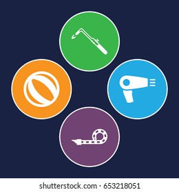 Blow icons set. set of 4 blow filled icons such as hair dryer, blowtorch, party pipe
