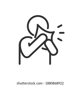 Blow One's Nose In Handkerchief, Linear Icon. Editable Stroke