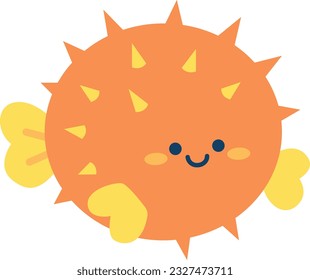 Blowfish cartoon character isolated on white background.