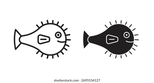Blowfish Icon Illustrationen Sammlung. bearbeitbare Konturlinie und flacher Stil