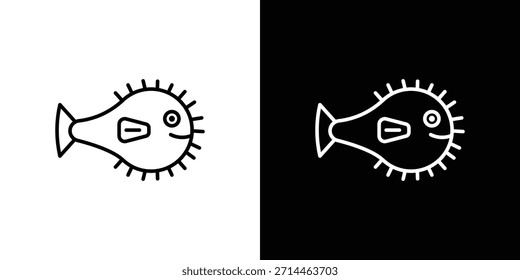 Esquema del icono de pez globo. Vector aislado pictograma para el Web