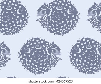 Blowfish simple.Seamless pattern. Sea life. Undewater fabric design.