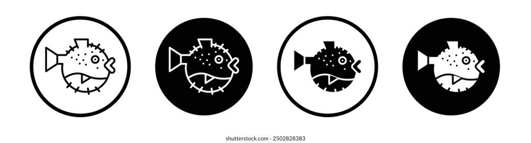 Conjunto de íconos de Vector de pez globo relleno negro y estilo delineado.