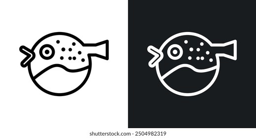 Blowfish vector icon set black and white filled and outlined style.