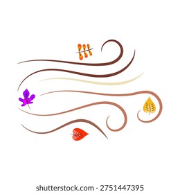 Blowing Autumn Foliage Icon, Falling Leaves in the Breeze, Leaves Dancing in the Wind, Minimalist Windy Autumn Icon, Dynamic Autumn Leaves Vector, Autumn Weather and Leaves Clipart, Swirling Seasonal Leaf Branch.