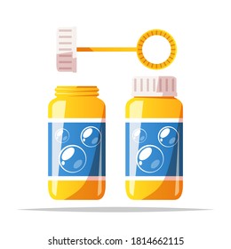 Blowing bubbles soap wand bottle vector isolated illustration